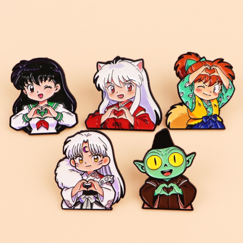 Enamel Pin Set - かわいいオオカミ耳ファンタジーキャラクターハートジェスチャーエナメルピンアニメフィギュアラペルブローチバックパック帽子服日常衣装装飾