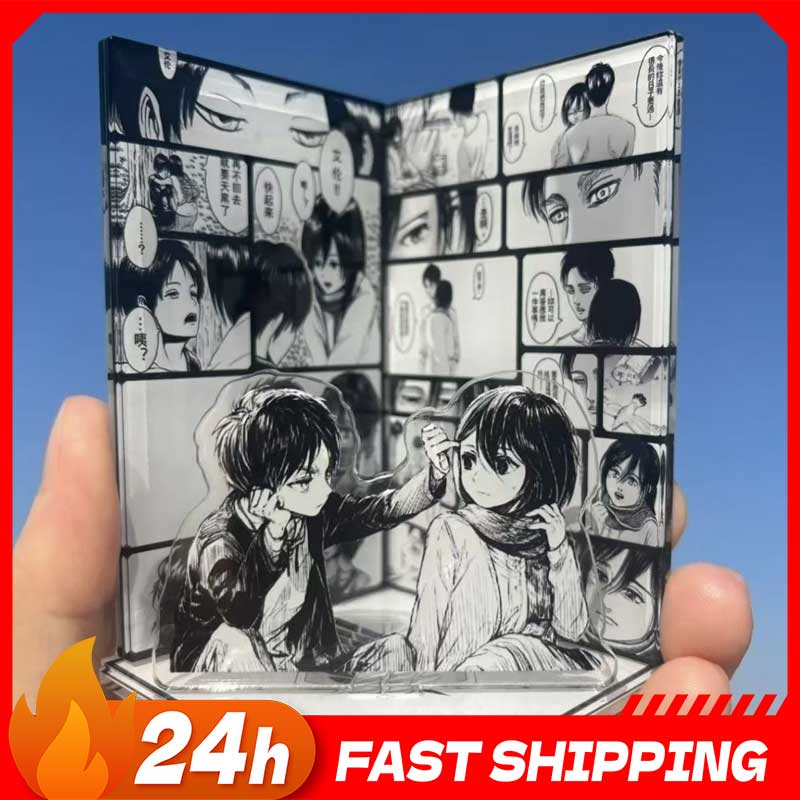 Anime Merchandise Figure - ミニ進撃の巨人アニメ周辺グッズ2026 エレン愛ミカサシーン アクリルスタンド DIY エレンフィギュア 黒線画おもちゃ