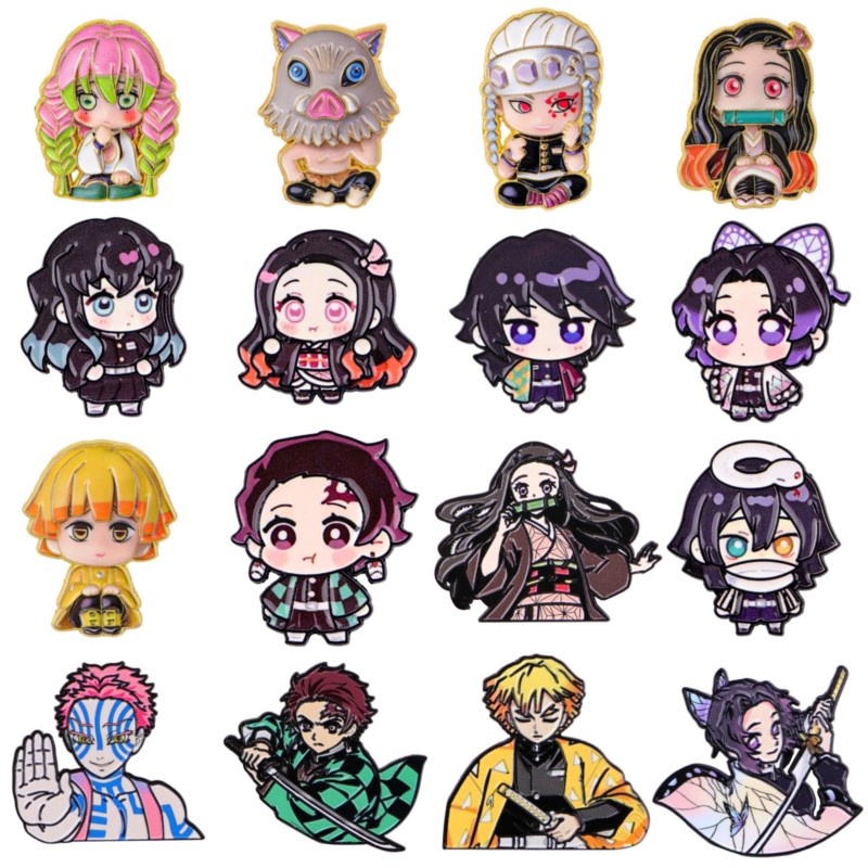 Enamel Pin Set - かわいい Q バージョン着物漫画キャラクターエナメルピンアニメフィギュアラペルブローチバックパック帽子服日常衣装装飾バッジ