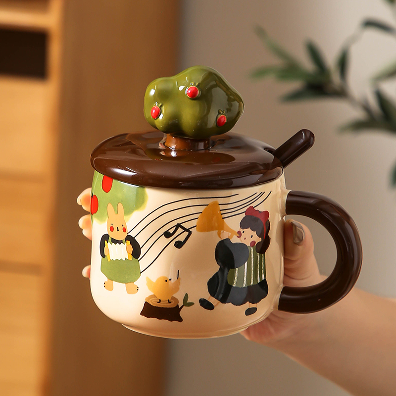 かわいい漫画アニメ商品リンゴの木の女の子セラミックカバーマグ - Anime Merchandise Mugs のレビューと価格
