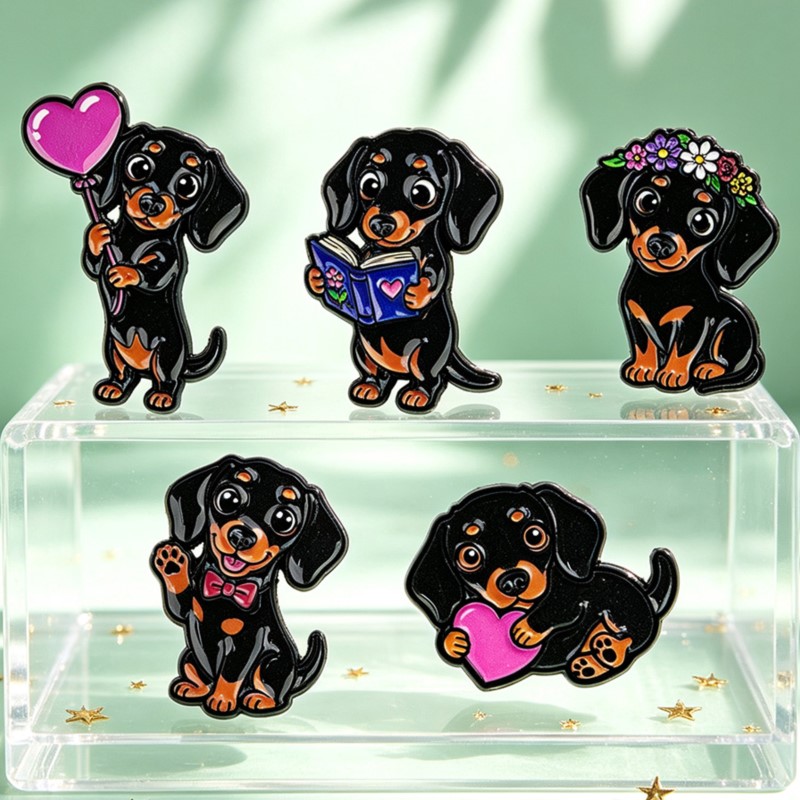 5 個のかわいいダックスフントエナメルピンセットハートフラワ - Enamel Pin Set のレビューと価格