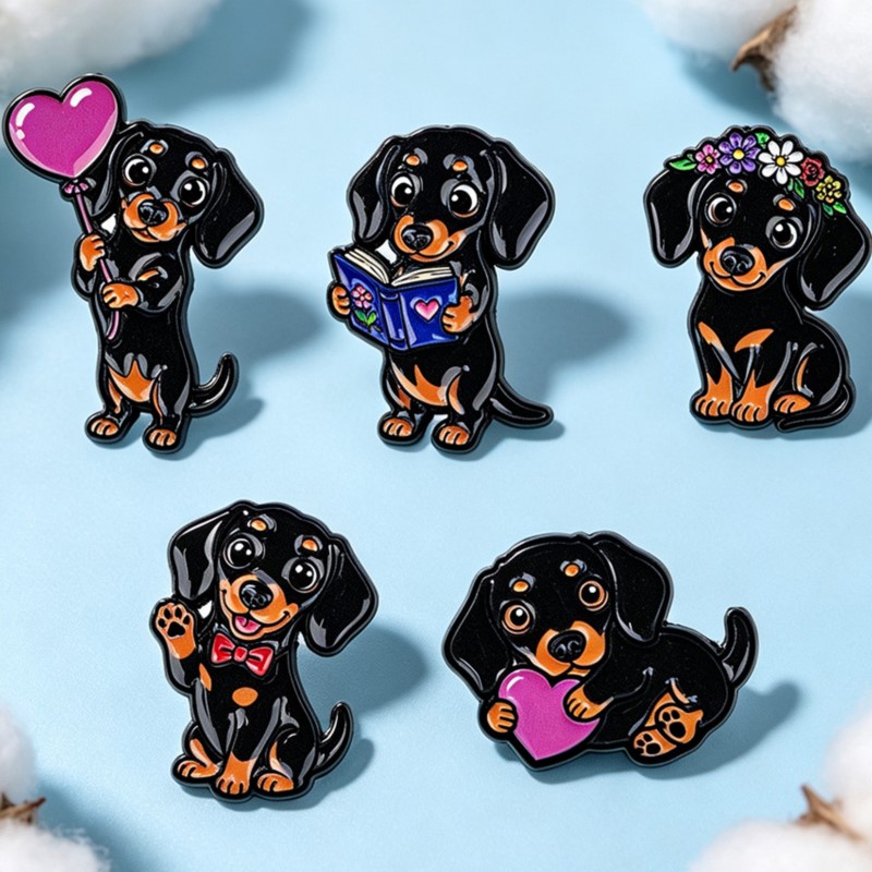 5 個のかわいいダックスフントエナメルピンセットハートフラワ - Enamel Pin Set のレビューと価格