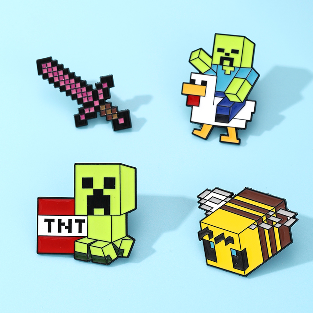 4個入りのかわいいベビーゾンビチキンジョッキー＆ピクセルビー - Enamel Pin Set のレビューと価格