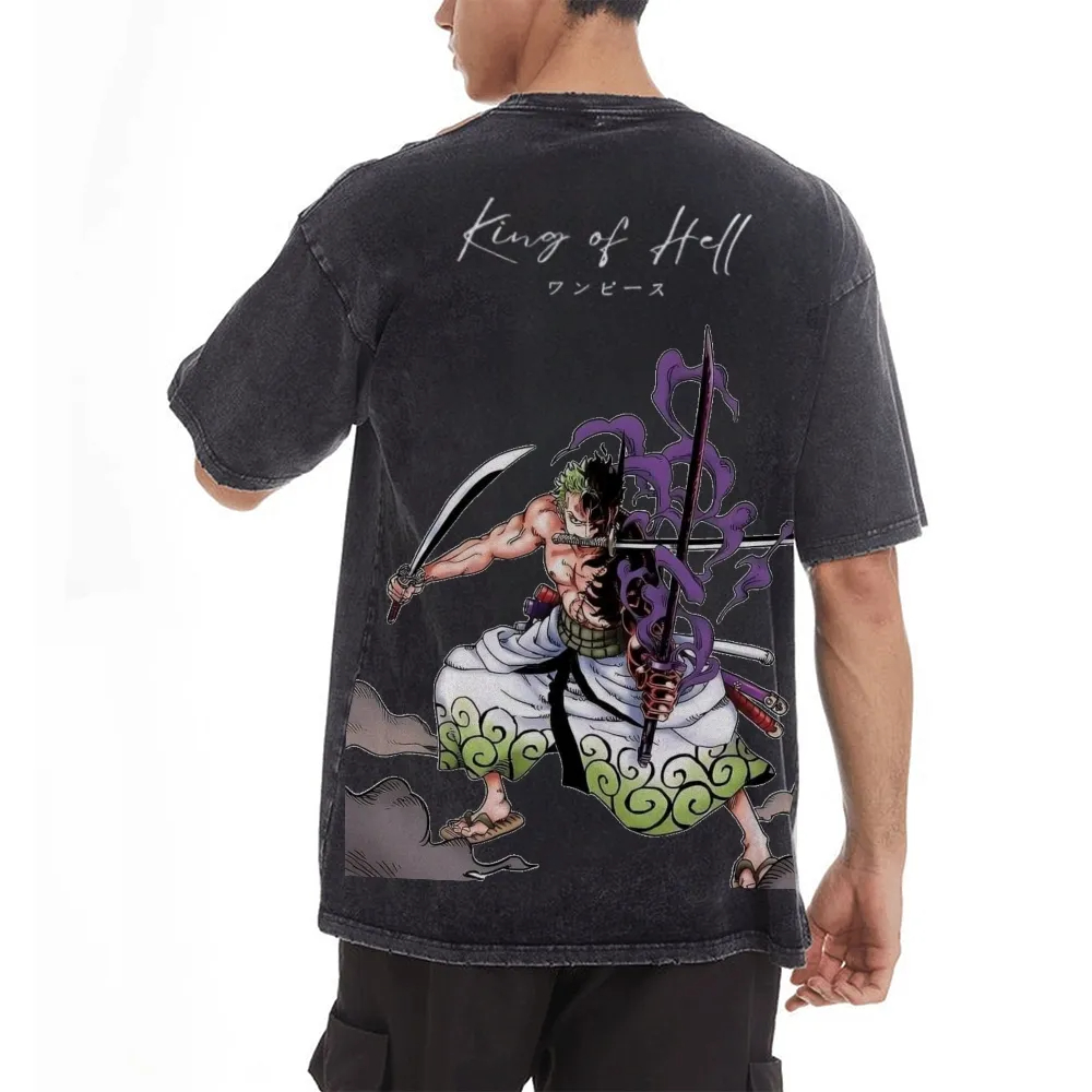 ワンピース ゾロ 地獄の王 ヴィンテージウォッシュTシャツ  - Zoro Anime Merchandise のレビューと価格